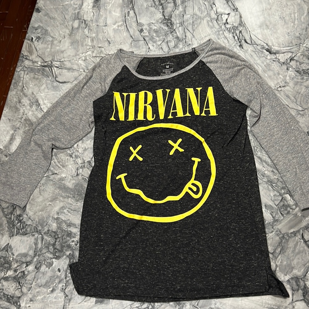 Gray/Black Nirvana Baseball Style Tee